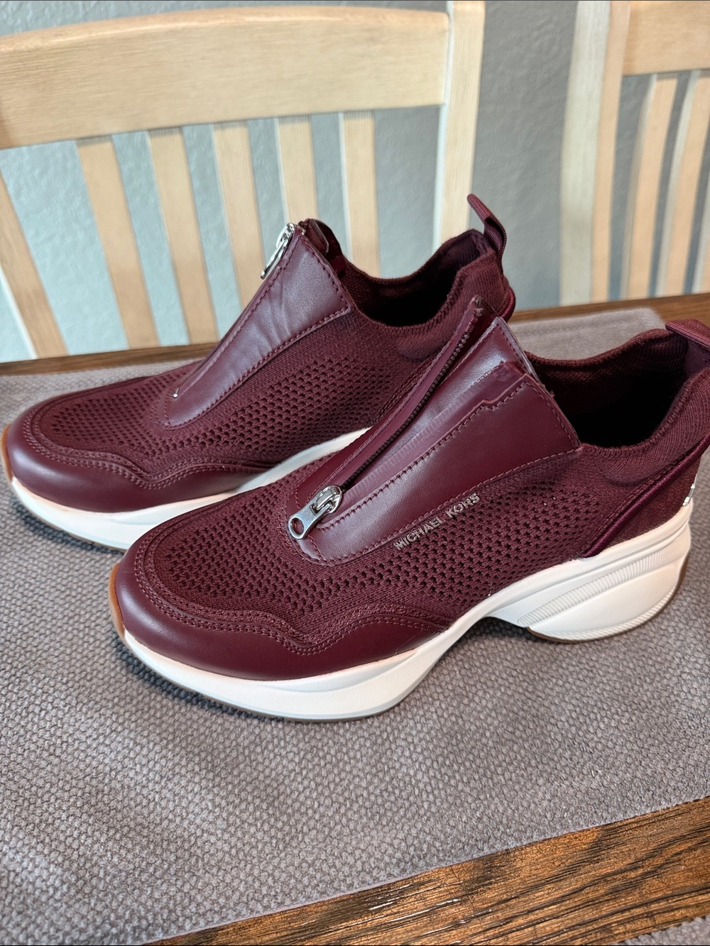 Michael Kors Wine Slip-On Mesh & Leather Sneakers… Never worn!!!